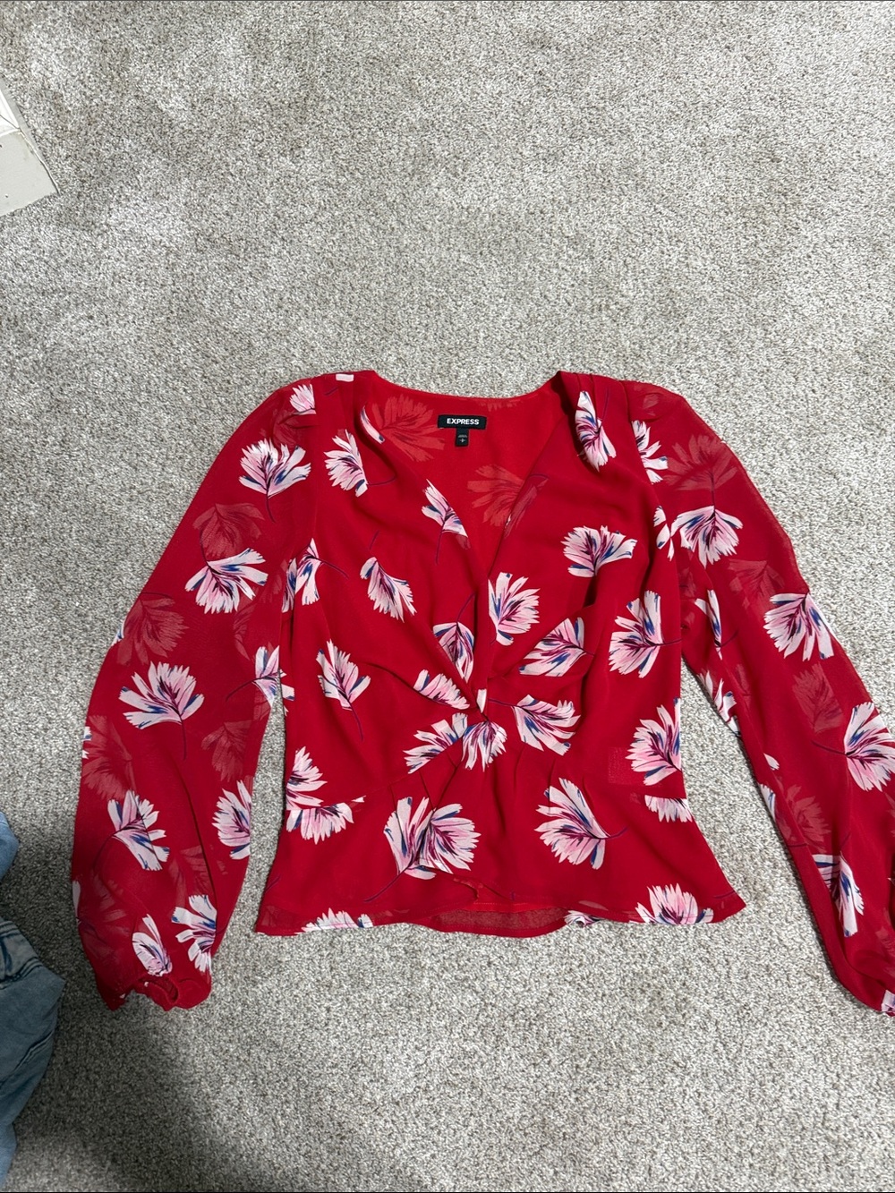 Express Red Floral Twist-Front Blouse